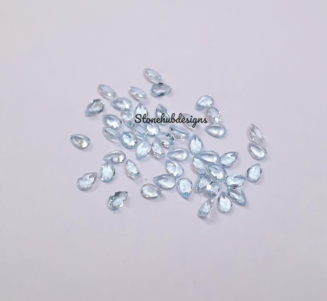 2x3MM, 3x4MM Natural Sky Blue Topaz Faceted Pear Cut Gemstone, AAA Sky Topaz Faceted Pear Loose Calibrated Cut Gemstone For Jewelry