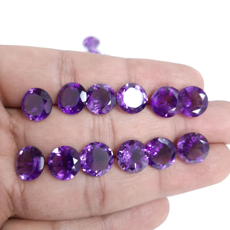 6MM, 7MM, 8MM Natural Amethyst Faceted Round Cut Gemstone, AAA Purple Amethyst faceted Round Loose Calibrated Cut Gemstone For Jewelry