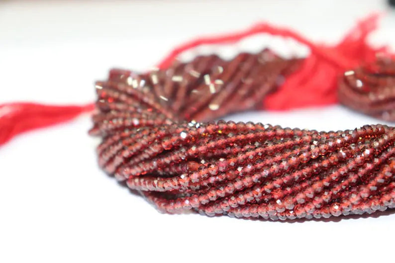 3-3.50MM Natural Mozambique Garnet Faceted Rondelle Beads, AAA Quality Garnet Faceted Beads For Jewelry Making