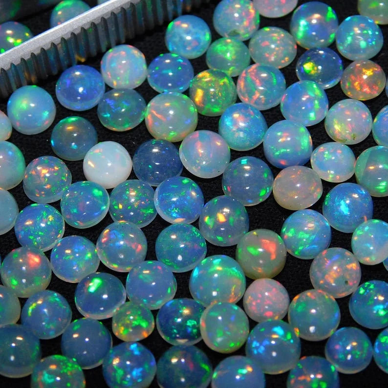 7MM, 8MM Natural Ethiopian Opal Round Cabochon Gemstone, AAA Quality Ethiopian Opal Smooth Round Cabochon stone For Jewelry