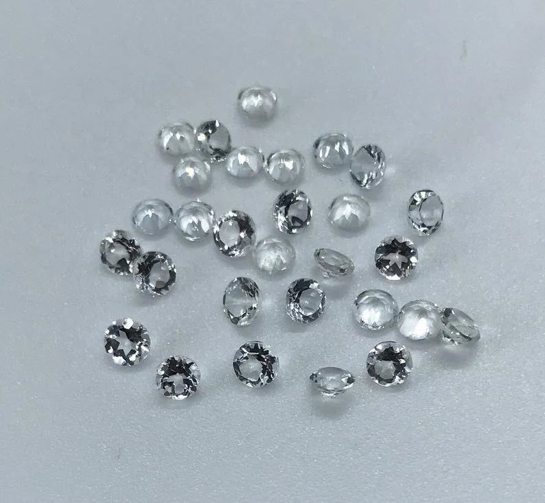 6MM, 7MM, 8MM Natural White Topaz Faceted Round Cut Gemstone, AAA Quality Loose white topaz round cut Gemstone for topaz jewelry