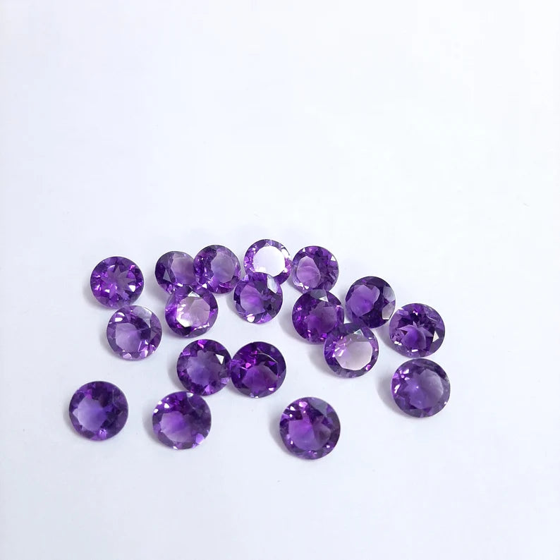 6MM, 7MM, 8MM Natural Amethyst Faceted Round Cut Gemstone, AAA Purple Amethyst faceted Round Loose Calibrated Cut Gemstone For Jewelry
