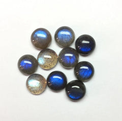 Natural Labradorite Round Cabochon Stone, AAA Grey Labradorite Smooth Round flat back Cabochon Blue Fire Calibrated Loose Stone for Jewelry