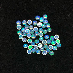 3MM, 4MM Natural Ethiopian Opal Multi Fire Round Cabochon Gemstone | Natural Ethiopian Opal Loose Gemstone Flat Back Cabochon For Jewelry