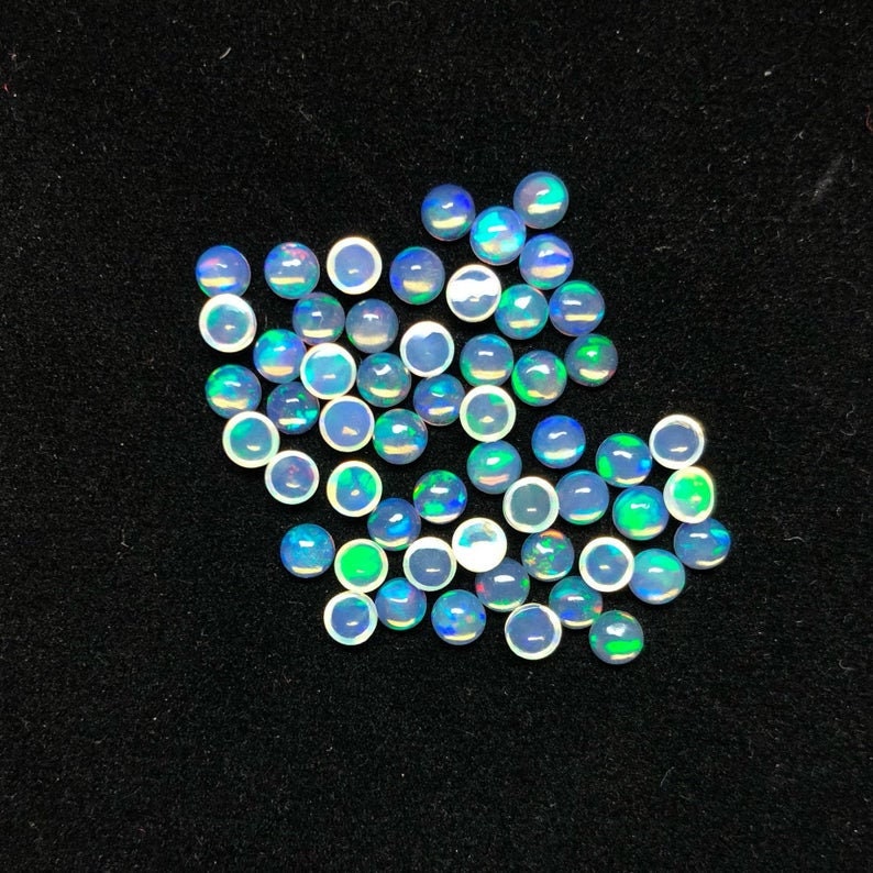 3MM, 4MM Natural Ethiopian Opal Multi Fire Round Cabochon Gemstone | Natural Ethiopian Opal Loose Gemstone Flat Back Cabochon For Jewelry