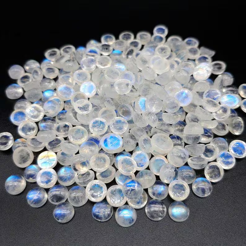 3MM, 4MM, 5MM, 6MM Natural Moonstone Round Cabochon gemstone, AAA Top Quality Blue Fire White Rainbow Smooth Round For Jewelry