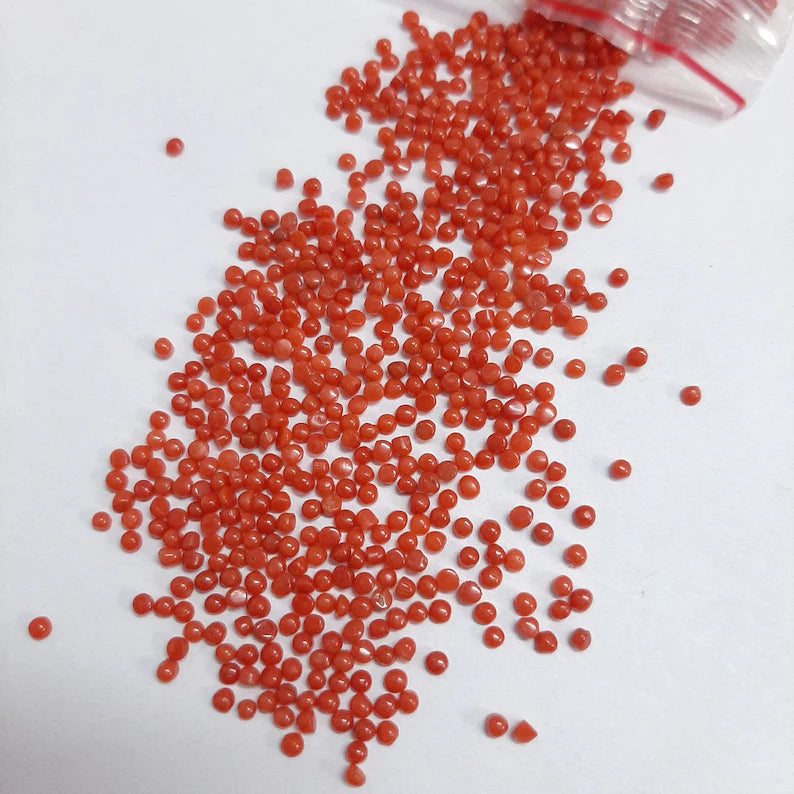 50 pcs 1.50MM, 1.75MM, 2MM, 2.50MM Natural Coral Round Cabochon Gemstone, AAA Italian Coral Round Flat back Cabochon Stone For Jewelry
