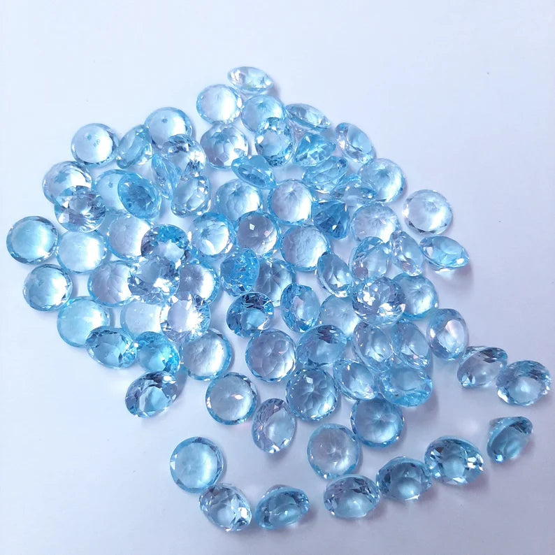 6MM, 7MM, 8MM, 9MM, 10MM Natural Sky Blue Topaz Faceted Round Gemstone, AAA Quality Sky Blue Topaz faceted Round Cut for jewelry making