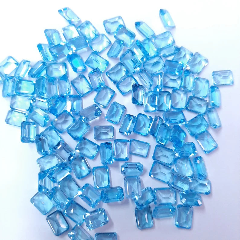 3x4MM, 3x5MM, 4x6MM Natural Swiss Topaz Faceted Octagon Cut Gemstone, AAA Swiss Blue Topaz Faceted Loose Calibrated Cut stone for Jewelry