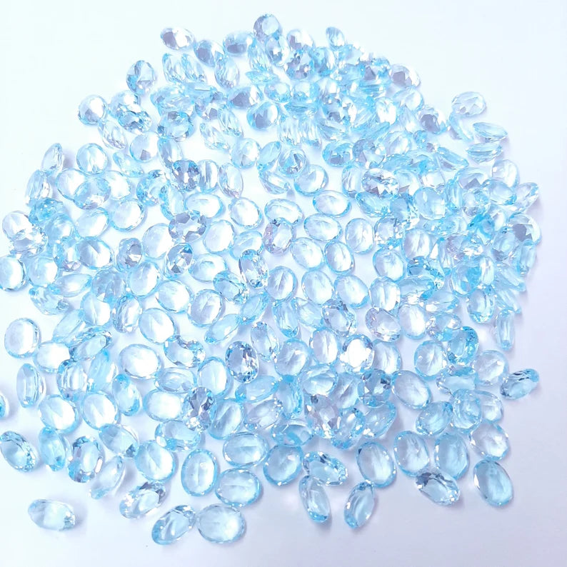 Natural Sky Blue Topaz Faceted Oval Cut Gemstone, AAA Sky Blue Topaz Faceted Oval Cut Loose Calibrated Gemstone for Jewelry
