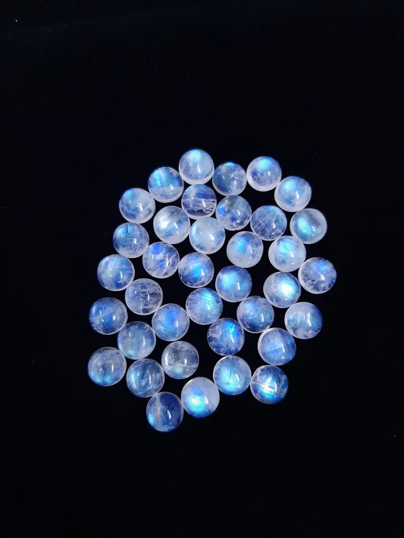 11MM, 12MM, 13MM Natural Moonstone Round flat back Cabochon Stone, AAA Moonstone Blue Fire Flash Smooth Round Cabs Stone For Jewelry