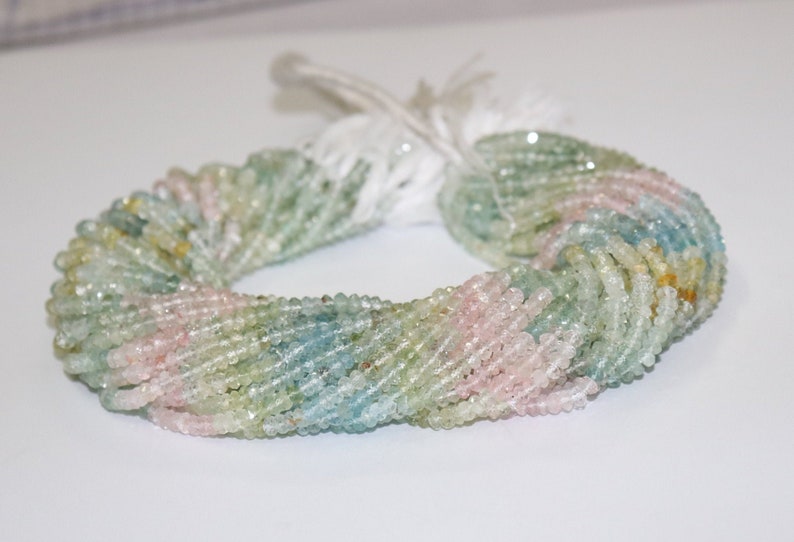 3.50-4MM Natural Multi Aquamarine Faceted Rondelle beads, AAA Quality Multi Aquamarine beads Aquamarine Rondelle faceted Beads For Jewelry