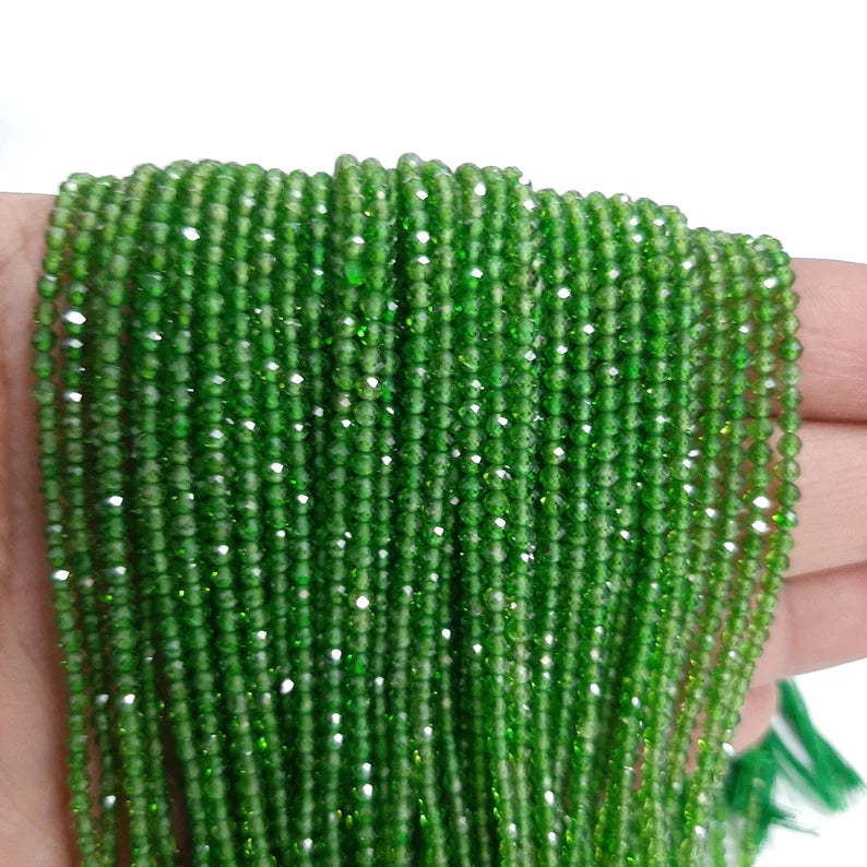 2-2.50MM Natural Chrome Diopside Faceted Rondelle Beads, AAA Laser Diamond Cut Micro Faceted Green Beads For Jewelry