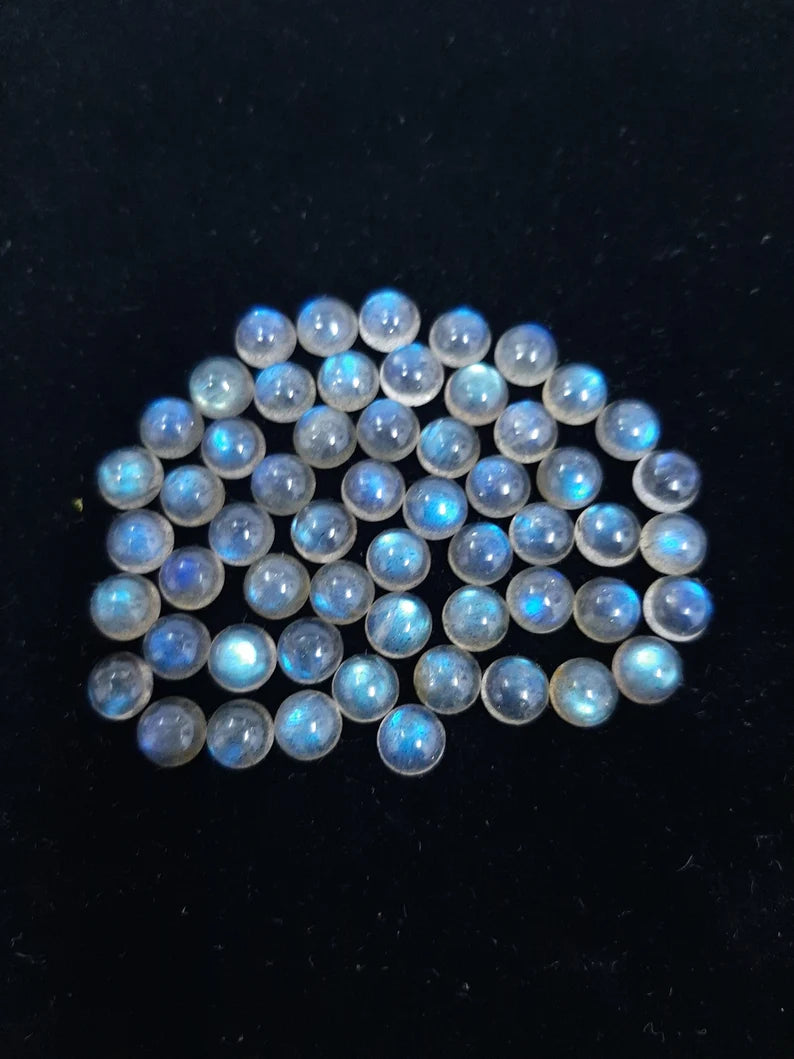 6MM, 7MM, 8MM Natural Labradorite Round Cabochon Gemstone, AAA Blue Flashy Labradorite Smooth Round Loose Stone Cabs Stone For Jewelry