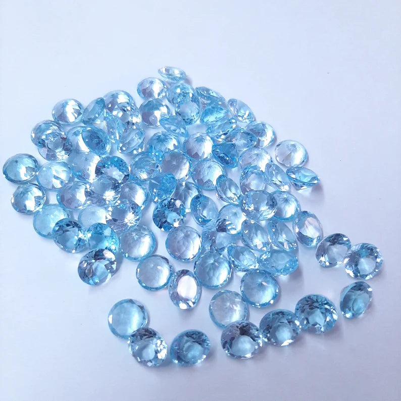 6MM, 7MM, 8MM, 9MM, 10MM Natural Sky Blue Topaz Faceted Round Gemstone, AAA Quality Sky Blue Topaz faceted Round Cut for jewelry making