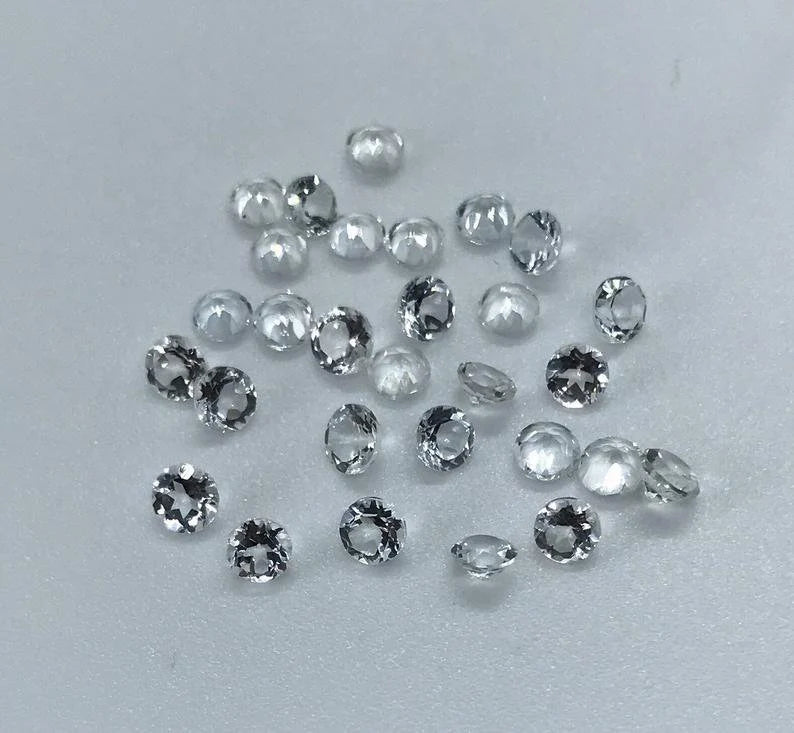 3MM, 4MM, 5MM Natural White Topaz Faceted Round Cut Gemstone, AAA White Topaz Faceted Loose Calibrated Round Cut Stone for jewelry making