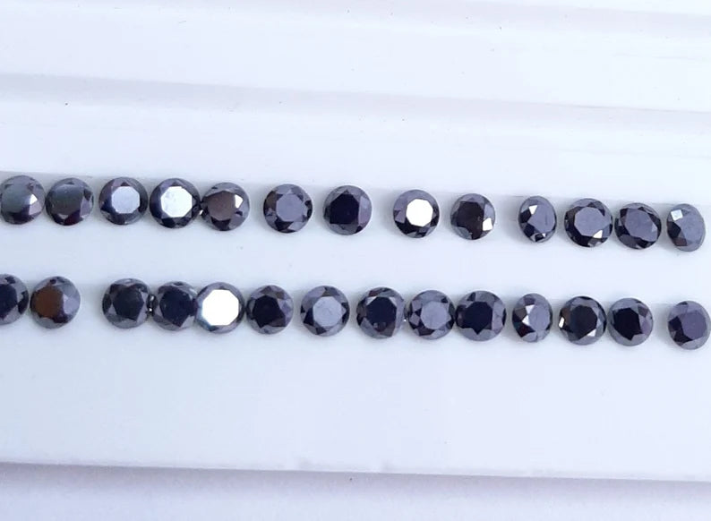 1MM, 2MM, 2.50MM, 3MM Natural Black Diamond Faceted Brilliant Round Cut Loose Gemstones, AAA Quality Black Diamond Cut Round For Jewelry