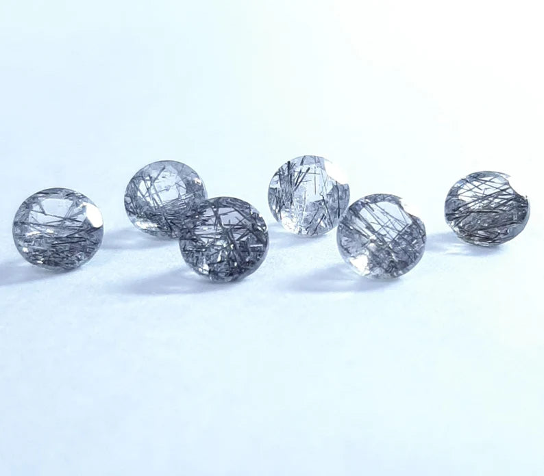 Natural Black Rutile Quartz Faceted Round Cut Gemstone, AAA Black Rutile Quartz faceted Round Cut Loose Calibrated Gemstone For Jewelry