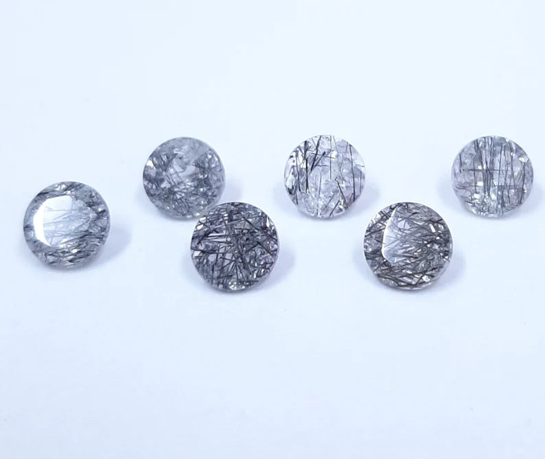 9MM, 10MM Natural Black Rutilated Quartz Faceted Round Top Quality, AAA Black Rutile Quartz faceted round cut For Jewelry