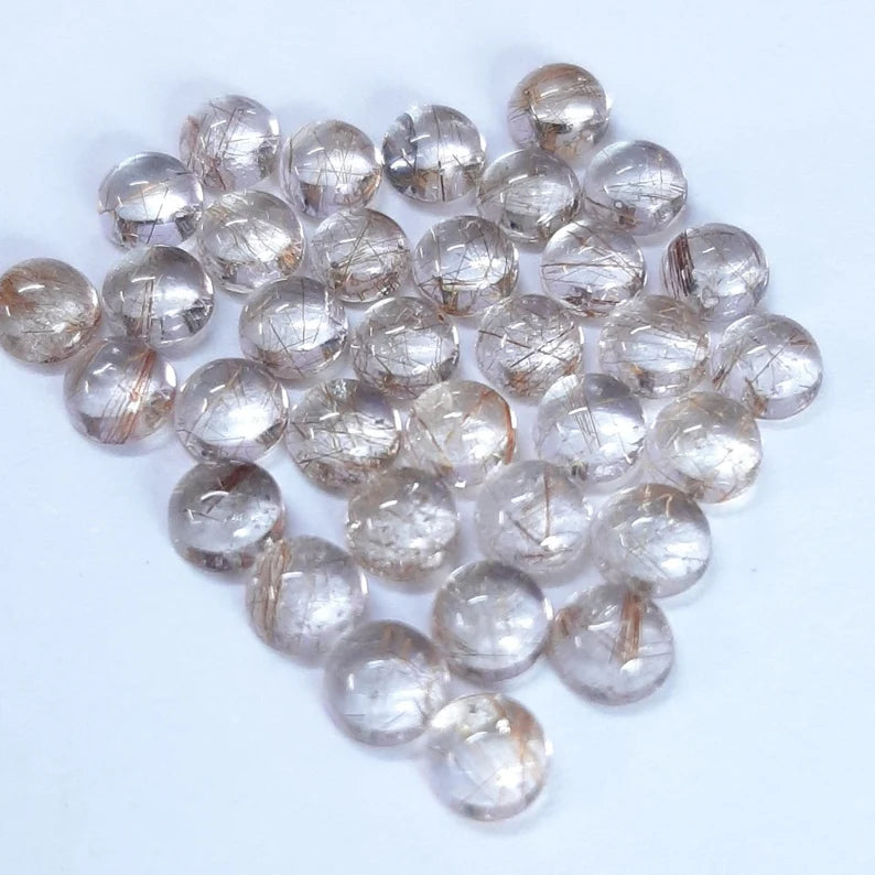 5 pcs 5MM, 6MM Natural Copper Rutile Quartz Cabochon Round Gemstone, AAA Quality Copper Rutile Quartz Smooth Round Cabs Stone For Jewelry