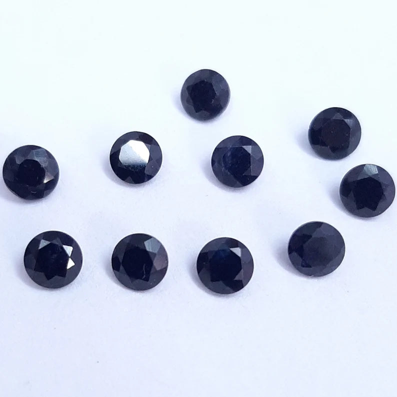 4MM, 5MM, 6MM Natural Black Sapphire faceted Round Cut Gemstone, AAA Quality Loose Black Sapphire Round Cut Precious Gemstones For Jewelry