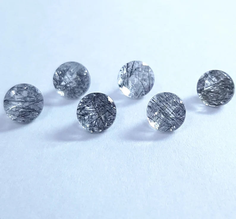 Natural Black Rutile Quartz Faceted Round Cut Gemstone, AAA Black Rutile Quartz faceted Round Cut Loose Calibrated Gemstone For Jewelry