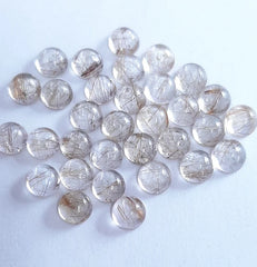 5 pcs 5MM, 6MM Natural Copper Rutile Quartz Cabochon Round Gemstone, AAA Quality Copper Rutile Quartz Smooth Round Cabs Stone For Jewelry
