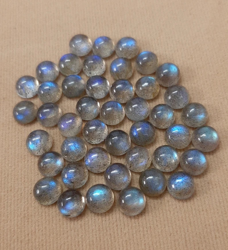3MM, 4MM, 5MM, 6MM Natural Labradorite Smooth Round flat back Cabochon stone, AAA Blue flashy Labradorite Smooth Round stone For Jewelry