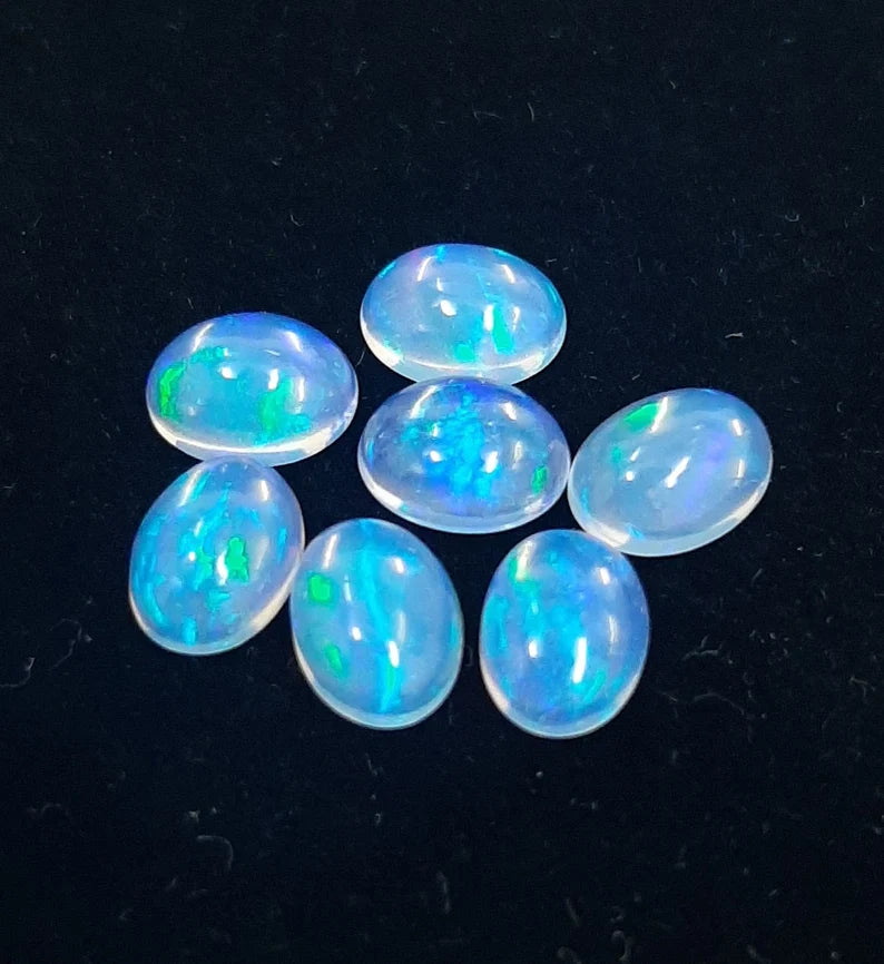 8x10MM, 9x11MM, 10x12MM Natural Ethiopian Opal Cabochon Oval Gemstone , AAA Multi Fire Ethiopian Opal Smooth Oval Loose Stone For Jewelry
