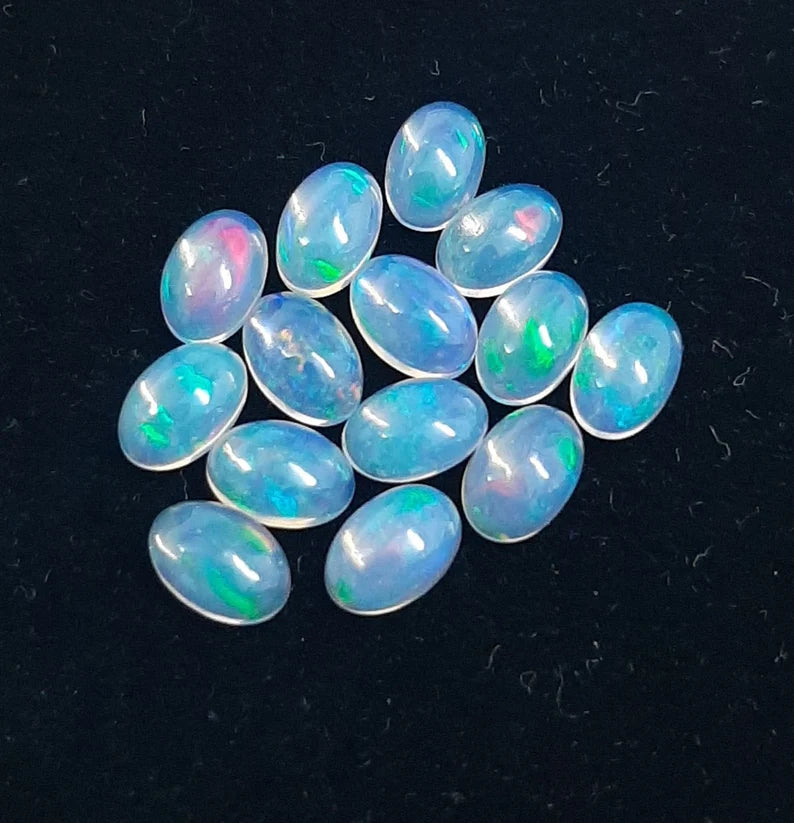 8x10MM, 9x11MM, 10x12MM Natural Ethiopian Opal Cabochon Oval Gemstone , AAA Multi Fire Ethiopian Opal Smooth Oval Loose Stone For Jewelry