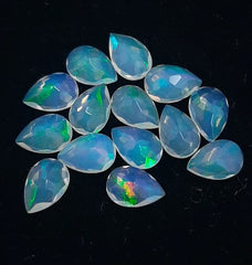 6x8MM, 7x9MM Natural Ethiopian Opal Faceted Pear Cut Gemstone, AAA Multi fire Ethiopian Opal Pear Cut Calibrated loose For Jewelry