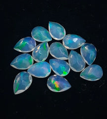 6x8MM, 7x9MM Natural Ethiopian Opal Faceted Pear Cut Gemstone, AAA Multi fire Ethiopian Opal Pear Cut Calibrated loose For Jewelry