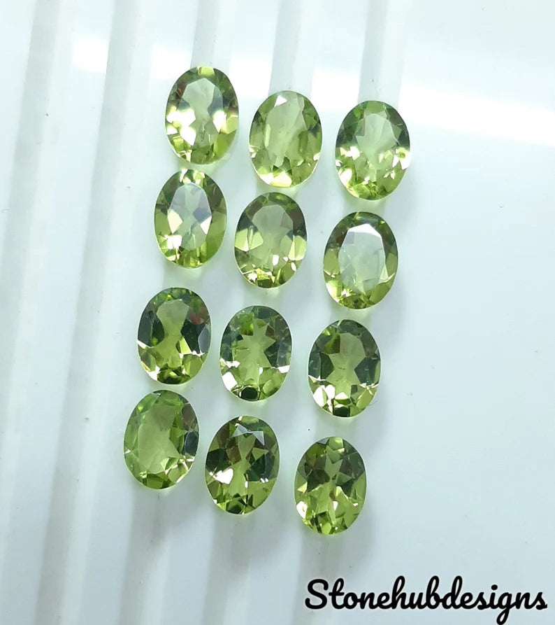6x8MM, 7x9MM, 8x10MM Natural Peridot Faceted Oval Cut Stone, AAA Green Peridot faceted Oval Cut Calibrated Size loose Stone For Jewelry