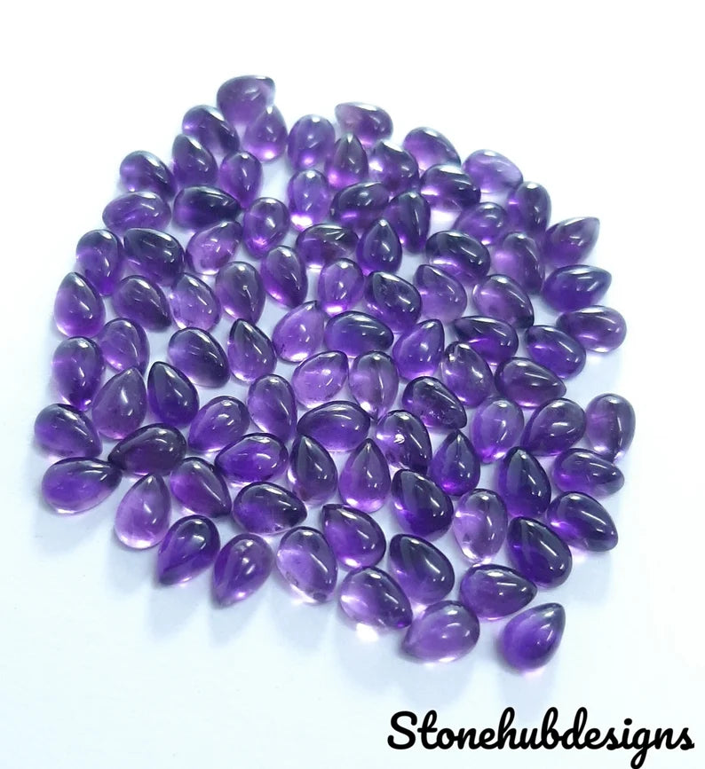 Natural Amethyst Pear Cabochon Gemstone, AAA Quality Amethyst Smooth Pear flat back Loose Stone For Jewelry Making