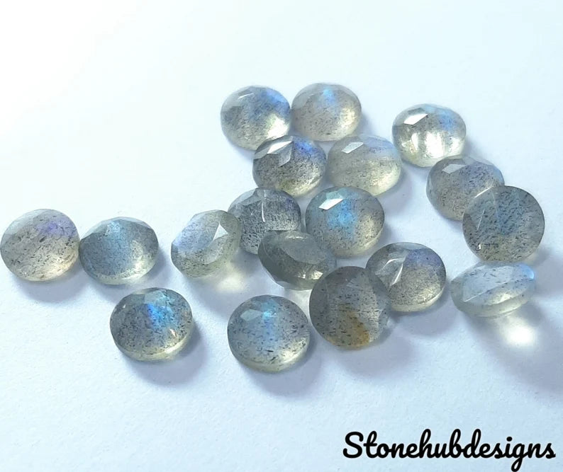 7MM, 8MM, 9MM, 10MM Natural Labradorite Faceted Round Cut Stone, AAA Labradorite Blue flashy Faceted Round Cut size loose stone For Jewelry