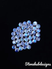 Natural Moonstone Round Cabochon Stone, AAA Blue Fire Flash Moonstone Smooth Round Flat Back Cabochon for Jewelry