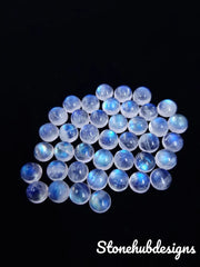Natural Moonstone Round Cabochon Stone, AAA Blue Fire Flash Moonstone Smooth Round Flat Back Cabochon for Jewelry