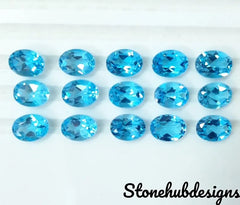 5x7MM, 6x8MM, 7x9MM Natural Swiss Topaz Faceted Oval Cut Gemstone, AAA Swiss Blue Topaz Faceted Oval Loose Calibrated Cut Stone For jewelry