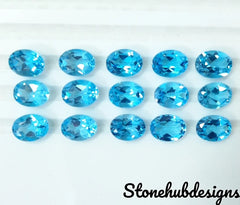 Natural Swiss Blue Topaz Faceted Oval Cut Gemstone, AAA Swiss Blue topaz Faceted Oval Cut loose Calibrated Gemstone For jewelry