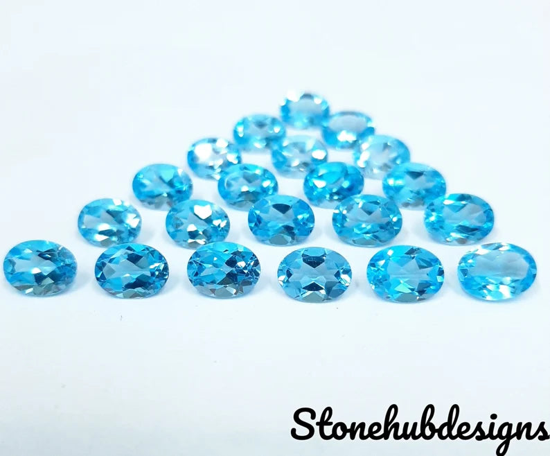 Natural Swiss Blue Topaz Faceted Oval Cut Gemstone, AAA Swiss Blue topaz Faceted Oval Cut loose Calibrated Gemstone For jewelry