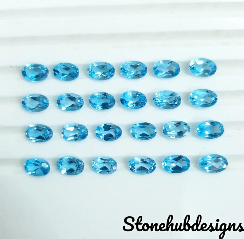 2x3MM, 3x4MM Natural Swiss Blue Topaz Faceted Oval Cut Gemstone, AAA Swiss Blue Topaz Oval Loose Calibrated Cut Stone For Topaz Jewelry