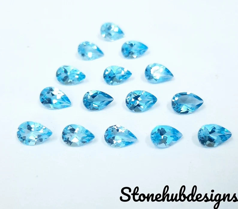 2x3MM, 3x4MM, 3x5MM Natural Swiss Blue Topaz Faceted Pear Cut Gemstone, AAA Swiss blue topaz pear faceted loose Calibrated Stone For Jewelry