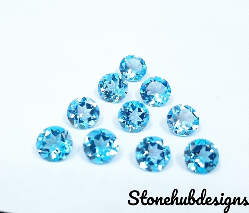 4MM, 4.50MM, 5MM, 6MM Natural Swiss Blue Topaz Faceted Round Cut Gemstone, AAA Swiss Blue Topaz Round Cut Faceted calibrated Loose Gemstone