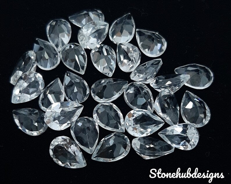 6x8MM, 7x9MM, 8x10MM Natural White Topaz Faceted Pear cut Gemstone, AAA White Topaz faceted Pear Loose Calibrated Cut Gemstone for jewelry