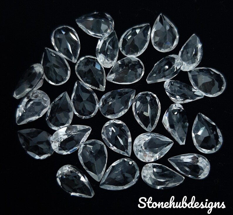 6x8MM, 7x9MM, 8x10MM Natural White Topaz Faceted Pear cut Gemstone, AAA White Topaz faceted Pear Loose Calibrated Cut Gemstone for jewelry