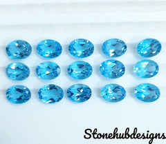 5x7MM, 6x8MM, 7x9MM Natural Swiss Topaz Faceted Oval Cut Gemstone, AAA Swiss Blue Topaz Faceted Oval Loose Calibrated Cut Stone For jewelry