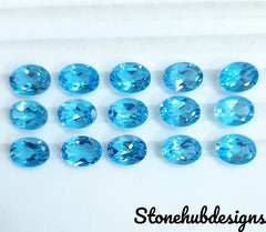 5x7MM, 6x8MM, 7x9MM Natural Swiss Topaz Faceted Oval Cut Gemstone, AAA Swiss Blue Topaz Faceted Oval Loose Calibrated Cut Stone For jewelry