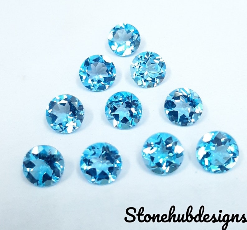 4MM, 4.50MM, 5MM, 6MM Natural Swiss Blue Topaz Faceted Round Cut Gemstone, AAA Swiss Blue Topaz Round Cut Faceted calibrated Loose Gemstone