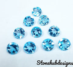 4MM, 4.50MM, 5MM, 6MM Natural Swiss Blue Topaz Faceted Round Cut Gemstone, AAA Swiss Blue Topaz Round Cut Faceted calibrated Loose Gemstone