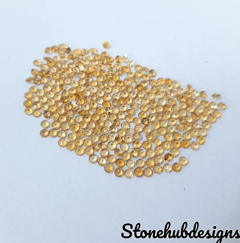 1MM, 1.25MM, 1.50MM AAA Natural Citrine Faceted Round Loose Cut Stone, AAA Yellow Citrine Faceted Loose Round Cut Stone Lot for Jewelry